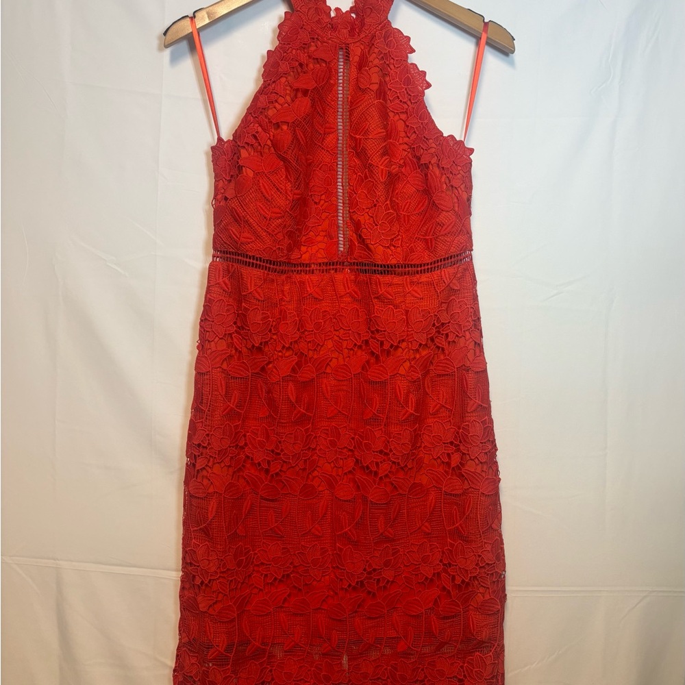 Bardot Vibrant Orange Lace Midi Dress - Picture 2 of 6